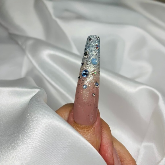 5XL Ice Queen Glitter Ombré Swarovski Press On Nails - Picture 3 of 3